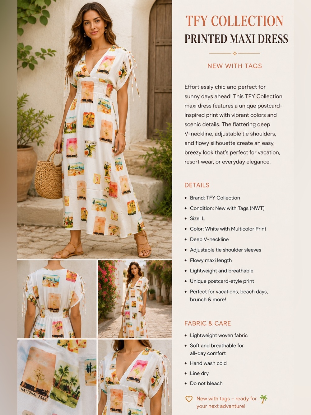TFY COLLECTION PRINTED Travel theme MAXI DRESS NEW WITH TAGS